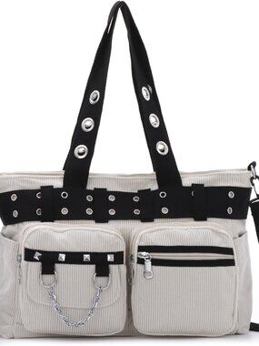 Goth Tote Bag for Women Corduroy Gothic Purse Large Punk Shoulder Bag for Colleg